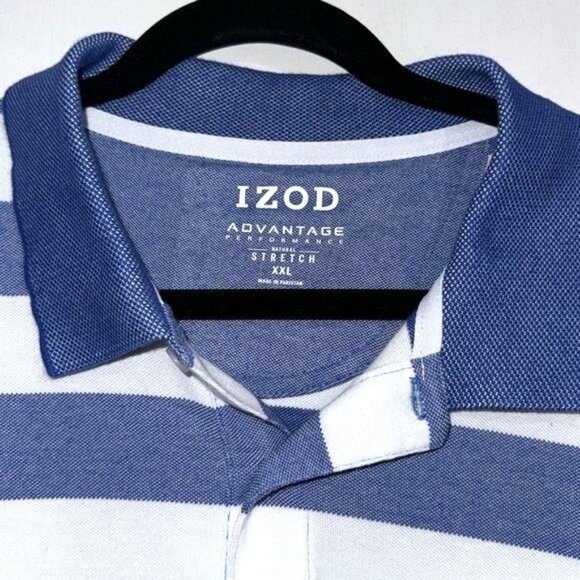Izod Advantage Performance Natural Stretch Polo Shirt XXL Blue & White Striped - Picture 2 of 7